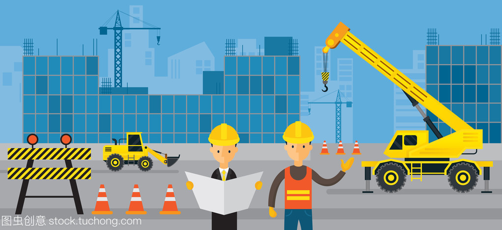 施工現(xiàn)場(chǎng),工人和工程師,背景